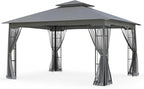 EAGLE PEAK Patio Gazebo with Mesh Netting 13x11 at Top 12x10 Footprint, Soft Top Outdoor Pavilion for Backyard, Deck, Lawn and Garden, Gray