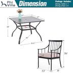PHI VILLA 5 Piece Outdoor Dining Set with Cushion, 37” Square Metal Dining Table with Umbrella Hole & 4 Cushioned Steel Chairs for Patio, Deck, Yard