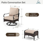 MFSTUDIO 4 Pieces Outdoor Patio Furniture Set, Metal Outdoor Conversation Sofa, Rattan Wicker Patio Sectional Sofa Set with 2 x Swivel Single Sofa, 2 x Ottoman, Beige