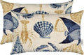 RSH DECOR: Lumbar Throw Pillows Set of 2 | 20” x 12" | All-Weather Spun Fabric | Water and Fade-Resistant | Outdoor Support Pillows for Patio Furniture | Blue Tan Crab