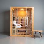 Luxury Dual-System Wood Sauna Room for 2-3 Person, Hybrid Indoor Sauna Spa,Canadian Hemlock, 4.5KW Heater, 195°F Steam+149°F Far Infrared, 10 Heating Elements, 220V, Oxygen Ionizer, 8mm Tempered-grass