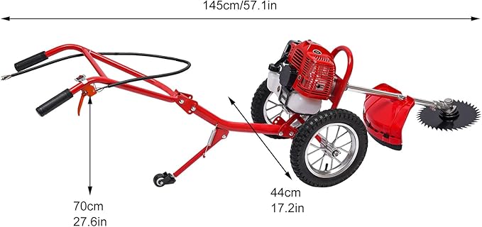 2-Stroke Hand Push Lawn Mower Gas Powered with Wheels,1.8KW 49CC Single-Cylinder Gasoline Engine Grass Trimmer Lawn Mower,Height Adjustable and Rear Wheels Foldable,6500-7000r/Min