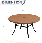 VICLLAX 53" Round Patio Dining Table for 6-8, Metal Outdoor Dining Table with Umbrella Hole for Patio, Garden, Balcony, Walnut