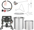 Red Mountain Valley 36Qt Turkey Fryer with Propane Burners, Aluminum Turkey Fryer Pot Basket, Propane Deep Fryer for Outdoor Cooking, Seafood Boil with Spigot,Timer, Marinade Injector, Turkey Rack
