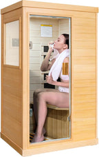 Infrared Sauna Home Sauna Spa Room Canadian Hemlock Wood 800W Indoor Saunas Low EMF 110V with Control Panel and Tempered Glass Door