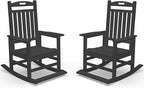 Kingdura Outdoor Rocking Chairs Set of 2, HDPE Plastic Patio Rocking Chair All-Weather Oversized Porch Rocker with High Back for Patio Outside Backyard Balcony (Black)