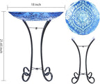 MUMTOP Outdoor Glass Birdbath with Metal Stand for Lawn Yard Garden Decor,18” Dia/21.65 Height