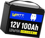 Wattcycle 12V 100Ah LiFePO4 Battery, Lithium Battery Up to 15000 Cycles, Low Temperature Protection, 10 Years Lifespan, Perfect for RV/Outdoor Camping/Home Energy Storage（BCI Group 24）
