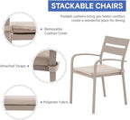 Soleil Jardin Outdoor Aluminum 2-Piece Patio Dining Chairs with Cushions, Stackable Bistro Chairs for Balcony, Garden, Backyard, Flaxen Finish & Beige Cushion