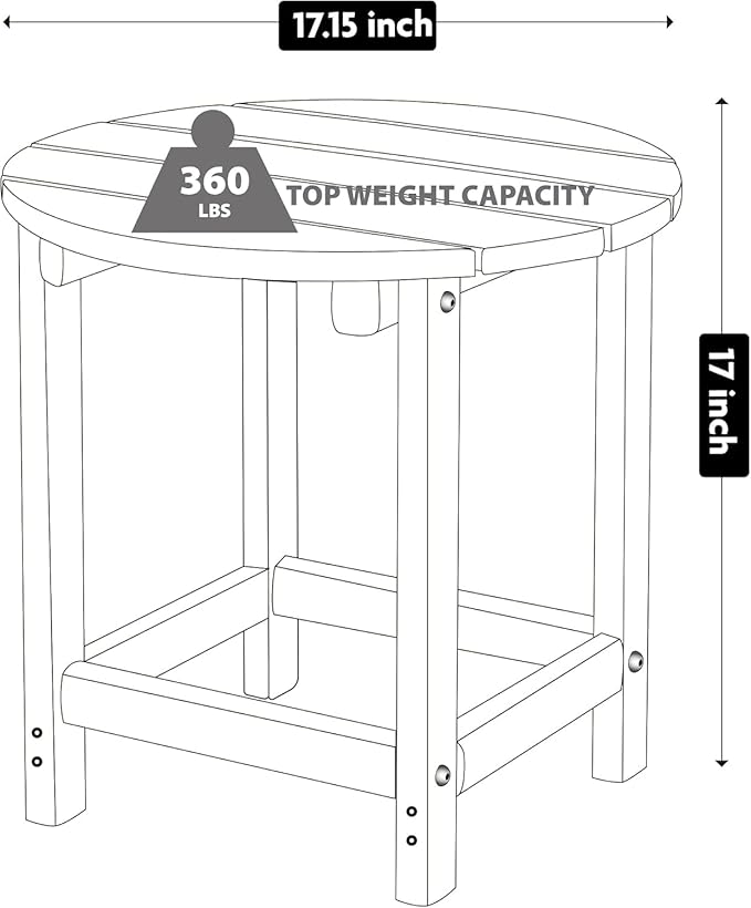 LZRS Round Adirondack Patio Side Table End Table, Outdoor Side Tables for Patio, Backyard,Pool, Indoor Companion, Easy Maintenance & Weather Resistant(Brown)