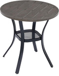 VICLLAX Outdoor Patio Round Dining Table, 28"x 28" Metal Slatted Round Tabletop with Storage Shelf for Deck Lawn Garden Backyard, Antique Grey