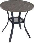 VICLLAX Outdoor Patio Round Dining Table, 28"x 28" Metal Slatted Round Tabletop with Storage Shelf for Deck Lawn Garden Backyard, Antique Grey