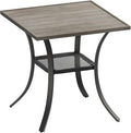 DIFY 27.6" Square Patio Dining Table, Grey Wood-Like Small Outdoor Bistro Table with Rust Resistant Metal Frame, Ideal for Lawn, Backyard and Deck