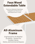 ZANDOR Expandable Outdoor Dining Set for 4-6-8,Patio Table and Chairs Set with Wood Top for Garden,Backyard,Porch,55"-82.7" Extendable Aluminum Outdoor Table Set with 8 Chairs,White