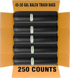 40-45 Gallon Lawn & Leaf Trash Bags, 250 Count Bulk, Black Garbage bags, Multi-purpose Trash Can Bin Liners for Home Commercial, Outdoor, Construction, Industrial