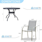 5 Pieces Round Dining Table Set for 4, Patio Dining Set Includes 4 Beige Blue Stackable Patio Chairs and 1 Black Mesh Round Table, Patio Furniture Sets with Sling Support for Outside, Garden