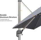 PURPLE LEAF 9' x 11' Patio Umbrella with Base Cantilever Umbrella Rectangular Outdoor Offset Umbrella with Champagne Frame and 360° Rotation for Garden Deck Pool, Light Grey
