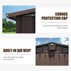 Large Storage Shed 11x12.5ft with Windows, Galvanized Steel Outdoor Garden Shed - 900 Cu.Ft Utility Tool Room, Lockable Double Doors & Sloped Roof for Patio, Backyard (Brown)