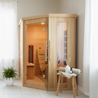 Infrared Sauna Room with Recliner, One Person Infrared Sauna Home, 220V，2300W, 4 Heating Tubes, 4 Carbon Crystal Heating Panel, Bluetooth Speakers, 7 Color Light, Oxygen Bar（Open Door Right ）