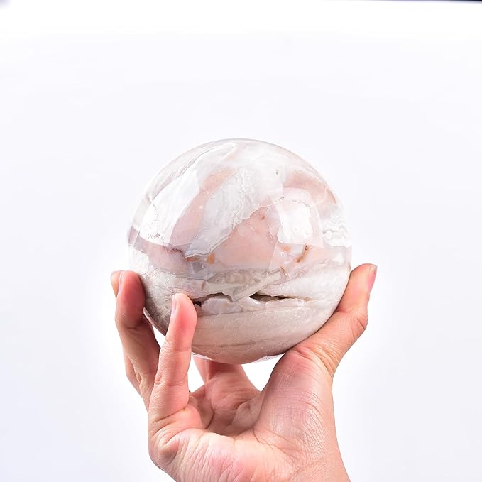 JIC Gem Extra Large Pink Agate Crystal Sphere,Decorative Crystal Ball Pink Gemstone Sphere for Meditation,Office Table Decorations 100-110mm