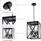 Black Outdoor Pendant Light 4 Lights Outside Pendant Hanging Light Fixture Ceiling Mount with Clear Glass Industrial Hanging Chandelier Latern for Porch,Entryway,Doorway,Farmhouse