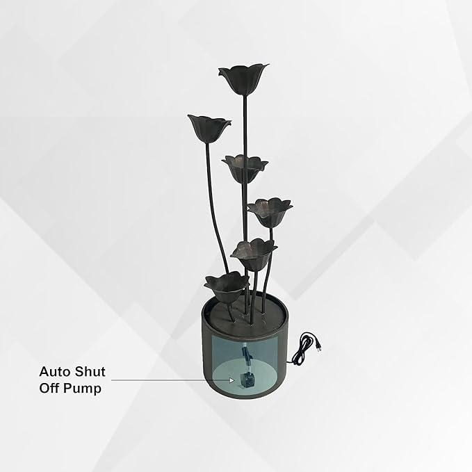 XBrand Metal Sculptural Multi-Tiered Flower Water Fountain, Bronze, 46" Tall
