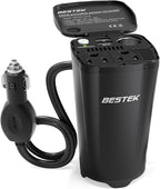 BESTEK 200W Car Power Inverter, Car Plug Adapter Outlet Converter with 2 AC Outlets, Dual 4.5A USB Charging Ports, Cup Holder Car Inverter with Cigarette Lighter Socket for Laptop, Computer