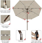 EliteShade USA 10-Year-Non-Fading Solar 9ft 3 Tiers Market Umbrella with 80 LED Lights Patio Umbrellas Outdoor Table with Ventilation,Antique Beige