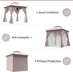 LAUSAINT HOME Outdoor Patio Gazebo 8'x8' with Expansion Bolts, Heavy Duty Gazebos Shelter Party Tent with Double Roofs, Mosquito Nettings and Privacy Screens for Backyard, Garden, Lawn, Khaki