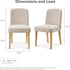 mopio Logan Upholstered Beige Parson Dining Chair Set of 4, Modern Farmhouse Solid Light Oak Wood with Ergonomic Curved Back Rest for Dining Room and Kitchen