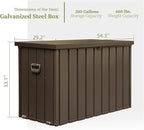 200 Gallon Outdoor Storage Deck Box with Lockable and Mobile Roller, Large Steel Container Bin with Waterproof and UV Resistant for Garden, Patio, Dark Brown