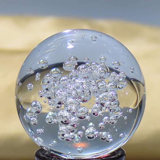 ChezMax Crystal 3 inch (80mm) Bubble Crystal Ball Paperweight Gorgeous Glass Ball for Decorative Ball Lensball Photography Gazing Divination or Feng Shui and Fortune Telling Ball