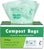 Primode Compostable Bags 6 Gallon Food Scraps Yard Waste Bags, 50 Count, Extra Thick 0.87 Mil. ASTMD6400 Compost Bags Small Kitchen Trash Bags, Certified By BPI And TÜV AUSTRIA