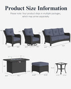 LayinSun 10 Piece Wicker Outdoor Furniture Set with 6-inch Comfy Cushions, High Back Patio Furniture Set with Swivel Rocking Chairs and Fire Pit Table