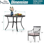 PHI VILLA 5 Piece Outdoor Dining Set for 4, Round Steel Dining Table with Umbrella Hole & Heavy-Duty Metal Chairs with Cushions, Modern Patio Dining Furniture Set for Deck, Backyard, Porch