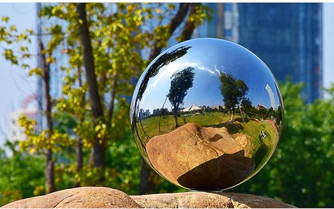 10 inch Diameter Gazing Ball,Silver Stainless Steel Polished Reflective Smooth Garden Sphere Globe Mirror,Colorful and Shiny Addition to Any Garden or Home