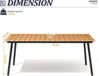 Outdoor Dining Table for 6, 70inch Patio Dining Table with Wooden-Like Top and Aluminum Frame, Rectangular Table with Umbrella Hole Outdoor Furniture, Brown