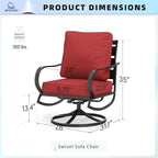 MFSTUDIO Metal Patio Conversation Sets, Outdoor Furniture Sofas Set of 2, 2 Pieces Durable Steel Frame Patio Swivel Chairs with 5.8" Burgundy Red Cushions for Patio Garden Backyard Balcony