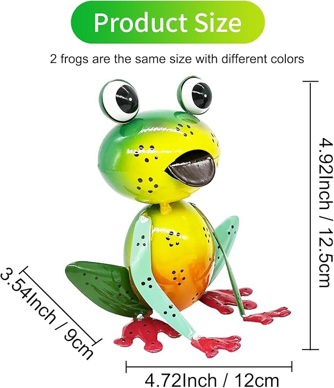 Metal Garden Decor Yard Art for Outside Set of 2 Cute Small Frogs Lawn Patio Ornaments Backyard Decorations Garden Gifts for Mom - (Yellow,Green)