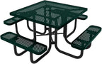 COATEDOUTDOORFURNITURE Heavy-Duty Portable Outdoor Picnic Table with Umbrella Hole, Punched Steel Commercial-Grade Patio Dining Furniture Made in America (46" Square Top, Dark Green)
