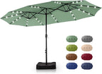 GREEN PARTY 15 ft Rectangle Patio Umbrella with Solar Lights and Base Included, Double-Sided Market Table Umbrella with Crank, Large Outdoor Umbrellas for Patio Poolside Garden Backyard, Mint Green