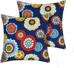 Magpie Fabrics Pack of 2 Outdoor Waterproof Throw Pillow Covers 18 x 18 Inch, Decorative Cushion Sham Pillowcase Shell for Garden Patio Tent Balcony Couch Sofa(Floral Navy)