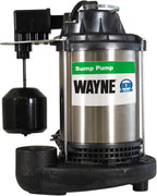 Wayne 1 HP Heavy Duty Submerisble Cast Iron and Stainless Steel Sump Pump with NEW Switch - Removes up to 6,100 Gallons of Water Per Hour