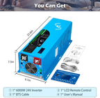 SUNGOLDPOWER 6000W 24 Vdc Inverter Charger,Peak 18000w,240 Vac Input, 120V/240V AC Output Split Phase,Low Frequency,Pure Sine Wave with LCD Remote Controller(Updated Version) Blue