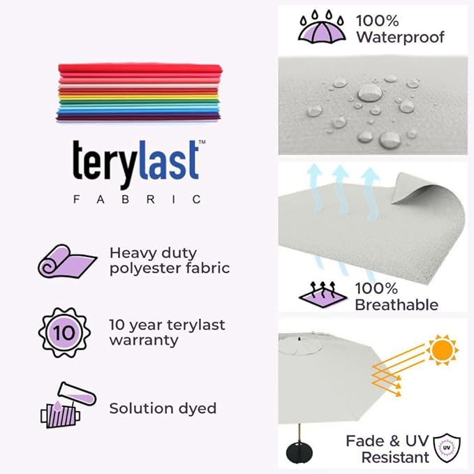 Midtown Umbrellas The Wooden 10 Feet Patio Umbrella With Terylast Off Cream (Off White) Polyester Fabric - Aluminum Frame Market Umbrella For Backyard, Deck, Garden, Pool - Wooden Pole