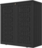 KINYING Outdoor Storage Cabinet Waterproof, Resin 60 Gallon Deck Box for Patio Furniture Cushions, Garden Tools, Pool Tools and Kids’ Toys (Black with 1 Shelving)