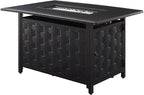 Fire Sense 63700 Preston Basketweave Aluminum Convertible Gas Fire Pit Table 45,000 BTU Multifunctional Outdoor Firepit with Fire Bowl Lid Nylon Cover Clear Fire Glass Bronze Finish - Rectangular 44"