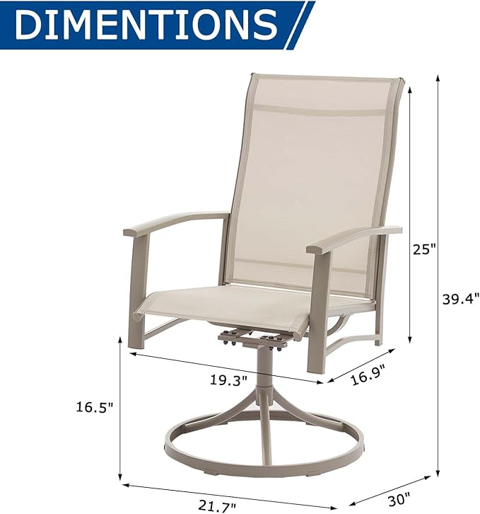Patio Swivel Chairs Set of 2, Outdoor Swivel Chairs with Armrest, High Back Patio Chair with Metal Frame, All-Weather Outdoor Dining Chair for Deck, Porch and Lawn, Ivory Beige