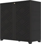 HOMSPARK Indoor/Outdoor Storage Cabinet with Doors, 34”x15”x34” HDPE Plastic Storage Box for Bedroom, Bathroom, Living Room, Balcony, Multi-Purpose for Daily Tools, Black