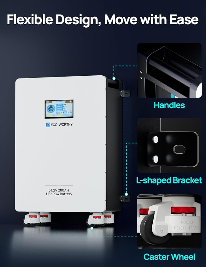 ECO-WORTHY 28.7kWh Home Power Station, 48V 280Ah (2 Pack) LiFePO4 Battery with Communication, 10KW Inverter for Home Backup, Off-Grid, Emergency Solar System
